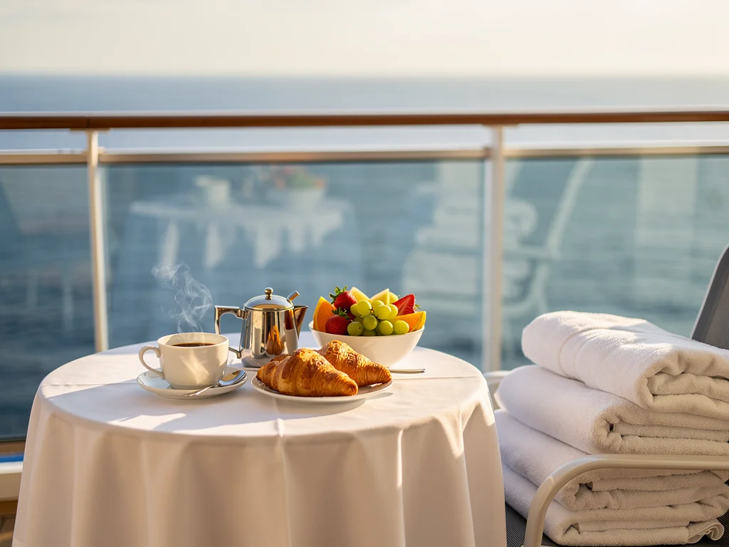 Detailed infographic explaining included services across cruise ships and cabin categories for Mediterranean routes.