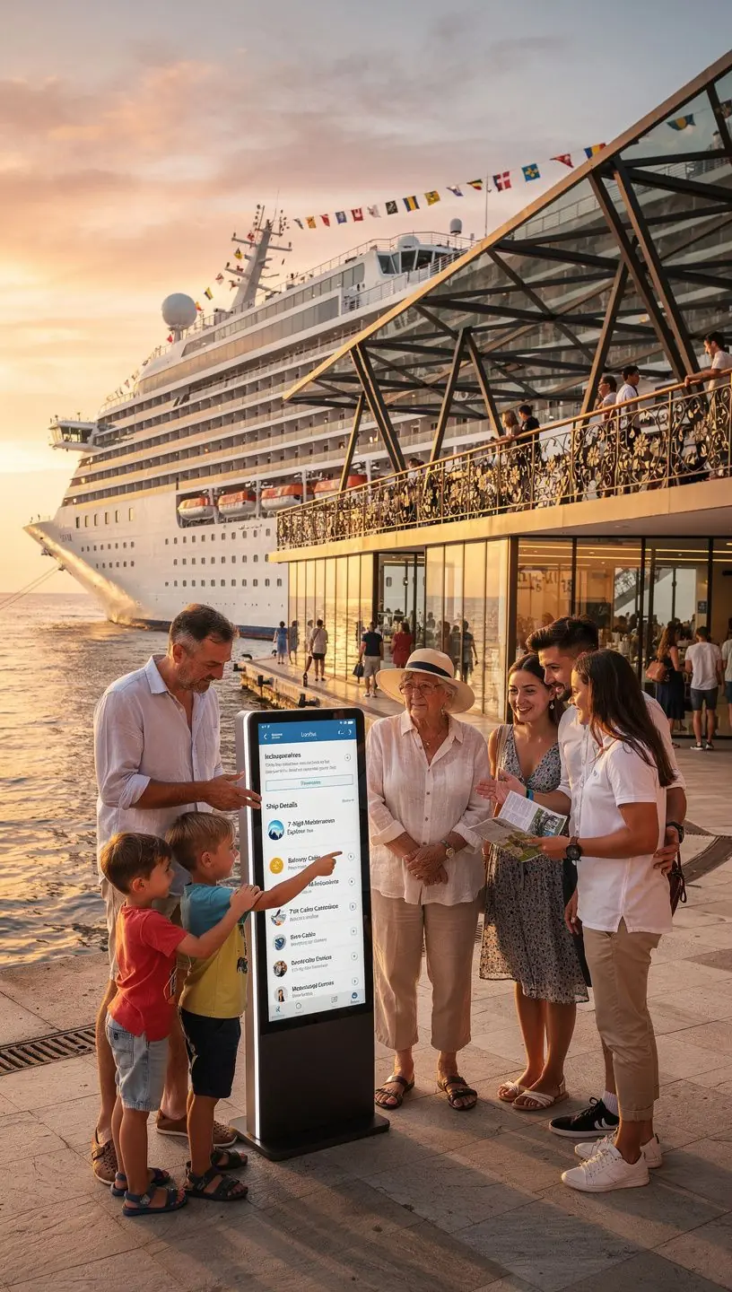 Interior view of spacious cruise cabin showcasing modern design and comfortable amenities.